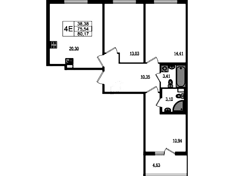 3-комнатная квартира 75.54 м², 1/4 эт., ЖК «Любоград в Стрельне»